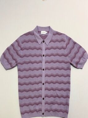 Topman Men’s M Lavender Wavy Knit Polo Shirt